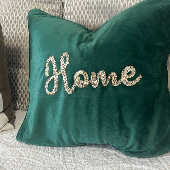 Green Velvet Accent Pillow with 'Home' Embroidery - Picture 1 of 1